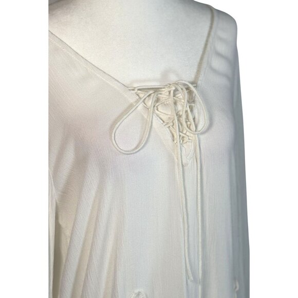 Blu Pepper Size Small Boho Tunic With Crochet Hem White Long Sleeve - Picture 3 of 7